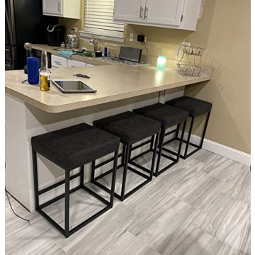 Stylish MAISON ARTS Black Bar Stools Set of 4 for Kitchen Counter - Backless Modern Comfort