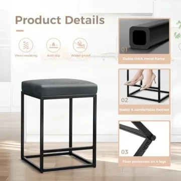 MAISON ARTS 24" Black Bar Stools Set for Kitchen Counter