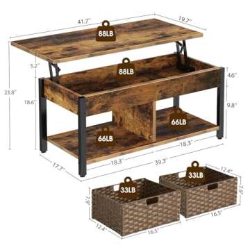 Rolanstar Coffee Table with Lift Top and Rustic Storage