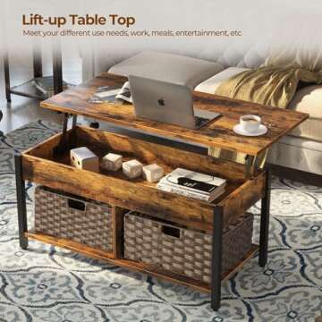 Rolanstar Coffee Table with Lift Top and Rustic Storage