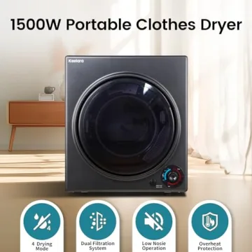 Kaelara Portable Dryer 3.5 cu.ft, 1500W Compact Dryer with Stainless Steel Tub, 4 Drying Mode, Overh...