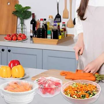 DYM 90PCS Reusable Elastic - Stretch Bowl Covers with Stretch PE Plastic Food Storage Covers Elastic Dish Plate Wrap Bowl Covers for Leftover and Meal Prep (90), (Y11M)