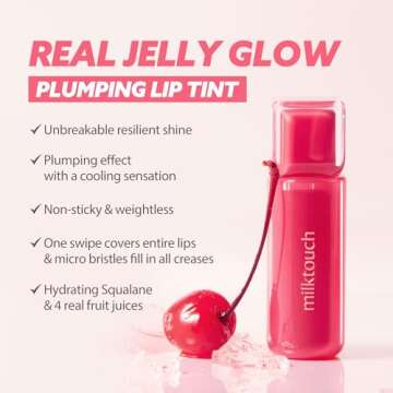 MILKTOUCH Jelly Lip Glow Tint - Hydrating Lip Gloss with Long-Lasting Moisture, Lip Stain, Lightweight, Radiant Shine, Perfect for Daily Use, Valentines Gifts, Korean Lip Oil (02 Peach on Top)
