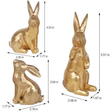 Glintoper 3 Pack Easter Bunny Figurines Decor, Mini Resin Golden Bunnies Spring Sculpture Tabletop Ornament, Rabbits Festival Present for Garden Home Table Office Dining Room Mantle Party Supplies
