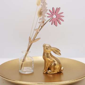 Glintoper 3 Pack Easter Bunny Figurines Decor, Mini Resin Golden Bunnies Spring Sculpture Tabletop Ornament, Rabbits Festival Present for Garden Home Table Office Dining Room Mantle Party Supplies