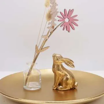 Glintoper 3 Pack Easter Bunny Figurines Decor, Mini Resin Golden Bunnies Spring Sculpture Tabletop Ornament, Rabbits Festival Present for Garden Home Table Office Dining Room Mantle Party Supplies