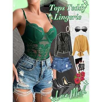 Popiv Lace Corset Bodysuit - Sexy Going Out Tops for Women
