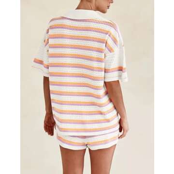 Flygo Cozy Striped Crochet Pajama Set for Women