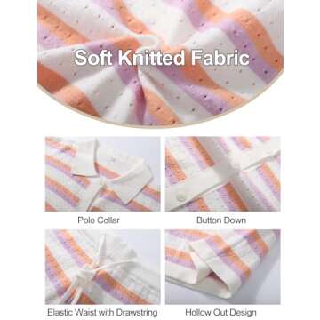 Flygo Cozy Striped Crochet Pajama Set for Women