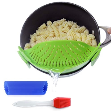 Clip-On Kitchen Food Strainer for Spaghetti, Meat, Pasta, & Ground Beef Grease, Colander & Sieve Sna...