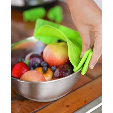 Clip-On Kitchen Food Strainer for Spaghetti, Meat, Pasta, & Ground Beef Grease, Colander & Sieve Snaps or Clip On Bowls, Pots & Pans. Includes Silicone Strainer Drainer, Brush & Garlic Peeler (Green)