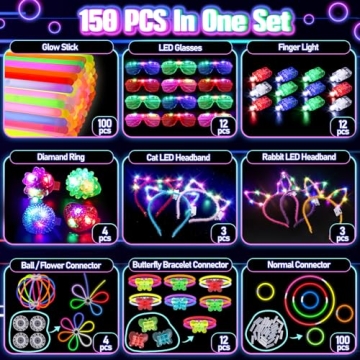 150PCS Glow in the Dark Party Supplies for All Ages