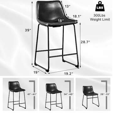 LEMBERI 30 inch Bar Stools Set of 2 - Modern Faux Leather & Metal Leg Design