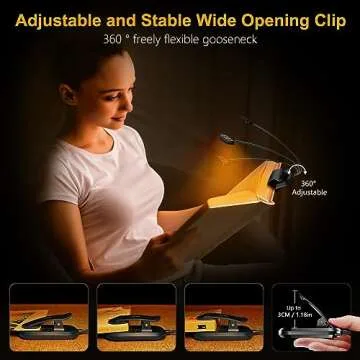 Gritin Rechargeable Book Light for Reading in Bed with 19 LED &Memory Function-Eye Caring 3 Color Temperatures,5 Brightness Levels,80 Hrs Runtime Flexible Goose Neck Clip on Light for Book Lovers