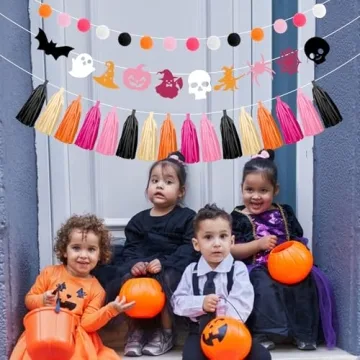 Kreatwow Pink Orange Halloween Birthday Decoration Halloween Tassel Garland Banner Halloween Hanging Garland Skull Bat Spider Ghost Supplies for Birthday Wedding Baby Bridal Shower Bunting Supplies
