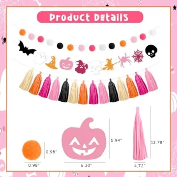 Kreatwow Pink Orange Halloween Birthday Decoration Halloween Tassel Garland Banner Halloween Hanging Garland Skull Bat Spider Ghost Supplies for Birthday Wedding Baby Bridal Shower Bunting Supplies