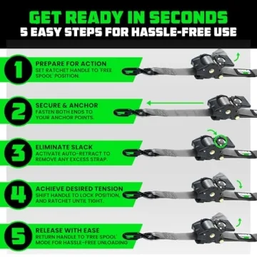 Rhino USA Retractable Ratchet Straps - 10 Feet - Heavy Duty Tie Downs