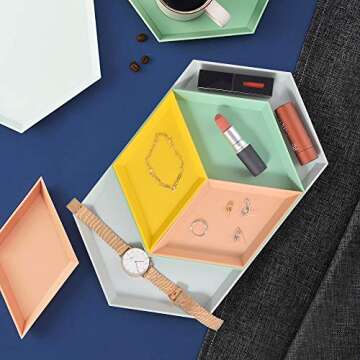 MCleanPin Trinket Dish, Unbreakable Geometric Vanity Tray,Jewelry Tray, Key Bowl,Ring Dish, Decorative Tray, Food serving tray,(4Pack,4colors) Perfect Gifts for Wedding,Birthday and Shower