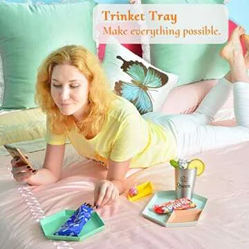 MCleanPin Trinket Dish, Unbreakable Geometric Vanity Tray,Jewelry Tray, Key Bowl,Ring Dish, Decorative Tray, Food serving tray,(4Pack,4colors) Perfect Gifts for Wedding,Birthday and Shower