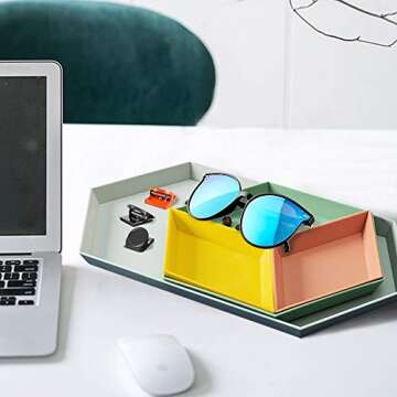 MCleanPin Trinket Dish, Unbreakable Geometric Vanity Tray,Jewelry Tray, Key Bowl,Ring Dish, Decorative Tray, Food serving tray,(4Pack,4colors) Perfect Gifts for Wedding,Birthday and Shower