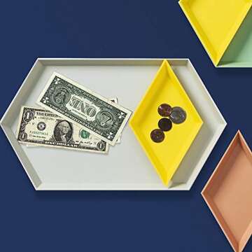 MCleanPin Trinket Dish, Unbreakable Geometric Vanity Tray,Jewelry Tray, Key Bowl,Ring Dish, Decorative Tray, Food serving tray,(4Pack,4colors) Perfect Gifts for Wedding,Birthday and Shower