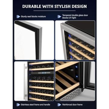 DEXSO 24 in Built In Wine Cooler Fridge -174 Bottles Wine Refrigerator Glass Door - 40-65°F Dual Zone Wine Fridge with Led Light and Lock - Bar, Bedroom, Kitchen, Livingroom,Under Counter