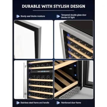 DEXSO 24 in Built In Wine Cooler Fridge -174 Bottles Wine Refrigerator Glass Door - 40-65°F Dual Zone Wine Fridge with Led Light and Lock - Bar, Bedroom, Kitchen, Livingroom,Under Counter