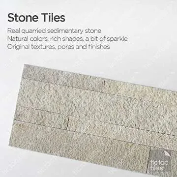 Tic Tac Tiles Peel and Stick Self Adhesive Removable Stick On Kitchen Backsplash Bathroom 3D Stone Tiles (12-Sheet) (Stone Beige)