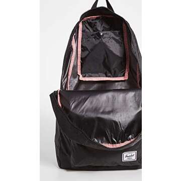 Herschel Packable Casual Daypack, Black/Black, 17.75" x 12.5", 24.5L