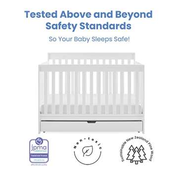 Delta Children Mercer 6-in-1 Convertible Crib with Storage Trundle, Greenguard Gold Certified, Bianca White