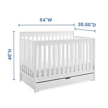 Delta Children Mercer 6-in-1 Convertible Crib with Storage Trundle, Greenguard Gold Certified, Bianca White