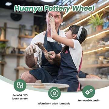 Huanyu Pottery Wheel Ceramic Machine 25 cm with Foot Pedal & LCD Screen, Electric Pottery Machine wi...