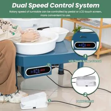 Huanyu Pottery Wheel Ceramic Machine 25 cm with Foot Pedal & LCD Screen, Electric Pottery Machine with Detachable Basin Art Clay DIY Sculpting Tool Kit