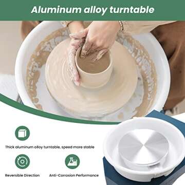 Huanyu Pottery Wheel Ceramic Machine 25 cm with Foot Pedal & LCD Screen, Electric Pottery Machine with Detachable Basin Art Clay DIY Sculpting Tool Kit