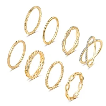 TOBENY 8PCS 14K Plated Gold Rings for Women Stackable Knuckle Rings Gold Silver Size 5 to Size 9 Rin...