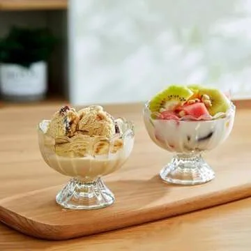 CHPINDAM Vintage Glass Dessert Bowls, Ice Cream cups, 5oz Dessert cups, for Sundae, Fruit, Ice Cream, Pudding, small snacks,Condiment (12)