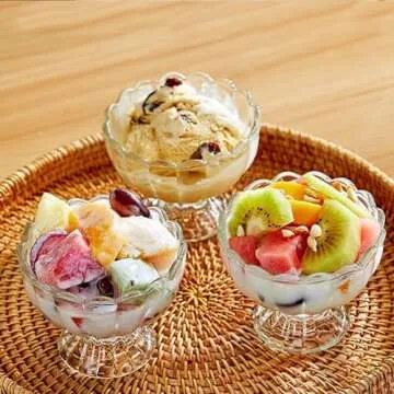 CHPINDAM Vintage Glass Dessert Bowls, Ice Cream cups, 5oz Dessert cups, for Sundae, Fruit, Ice Cream, Pudding, small snacks,Condiment (12)