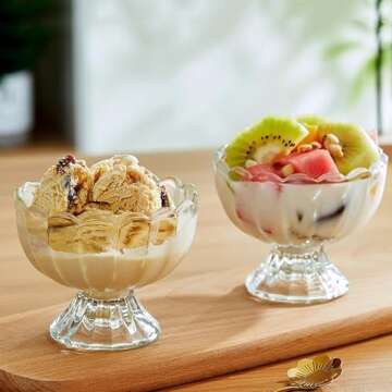 CHPINDAM Vintage Glass Dessert Bowls, Ice Cream cups, 5oz Dessert cups, for Sundae, Fruit, Ice Cream, Pudding, small snacks,Condiment (12)