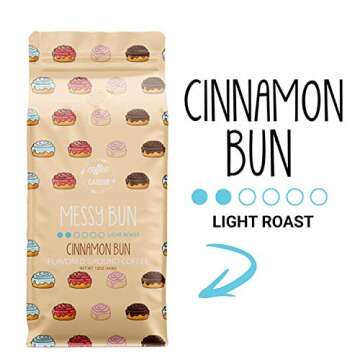 Coffee Over Cardio Messy Bun Cinnamon Bun Flavored Ground Coffee, High-Grade Aribian Light Roast Coffee Grounds (12 oz)