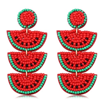 Beaded Dangle Earrings Handmade Bead Avocado Pineapple Watermelon Earrings Bohemia Statement Fruit D...