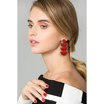 Beaded Dangle Earrings Handmade Bead Avocado Pineapple Watermelon Earrings Bohemia Statement Fruit Drop Earrings Summer Beach Jewelry Gifts (B Red Watermelon)