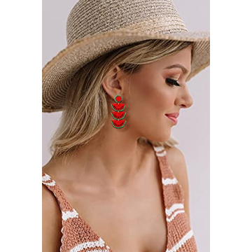 Beaded Dangle Earrings Handmade Bead Avocado Pineapple Watermelon Earrings Bohemia Statement Fruit Drop Earrings Summer Beach Jewelry Gifts (B Red Watermelon)