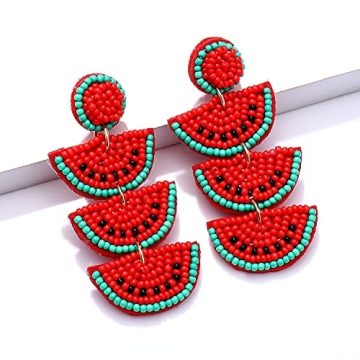 Beaded Dangle Earrings Handmade Bead Avocado Pineapple Watermelon Earrings Bohemia Statement Fruit Drop Earrings Summer Beach Jewelry Gifts (B Red Watermelon)