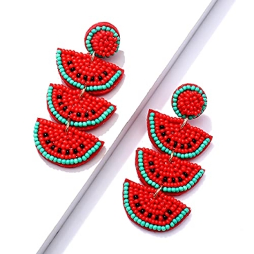 Beaded Dangle Earrings Handmade Bead Avocado Pineapple Watermelon Earrings Bohemia Statement Fruit Drop Earrings Summer Beach Jewelry Gifts (B Red Watermelon)