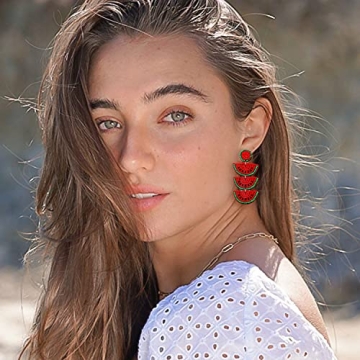 Beaded Dangle Earrings Handmade Bead Avocado Pineapple Watermelon Earrings Bohemia Statement Fruit Drop Earrings Summer Beach Jewelry Gifts (B Red Watermelon)