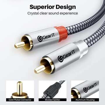 GearIT 15FT RCA Male to Male Stereo Audio Cable