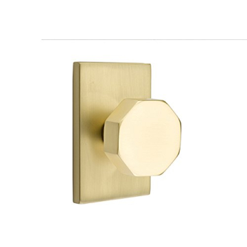 Emtek Privacy Set - Modern Rectangle Rosette & Octagon Knob in Satin Brass