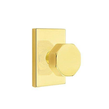 Emtek Satin Brass Privacy Set with Modern Octagon Knob