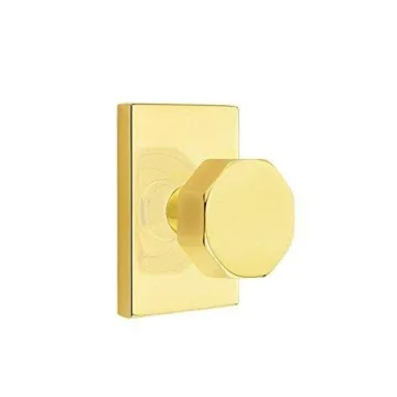 Emtek Satin Brass Privacy Set with Modern Octagon Knob