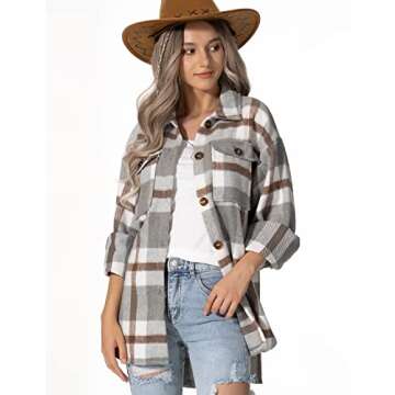 Lviefent Women's Casual Wool Blend Plaid Flannel Shackets Jacket